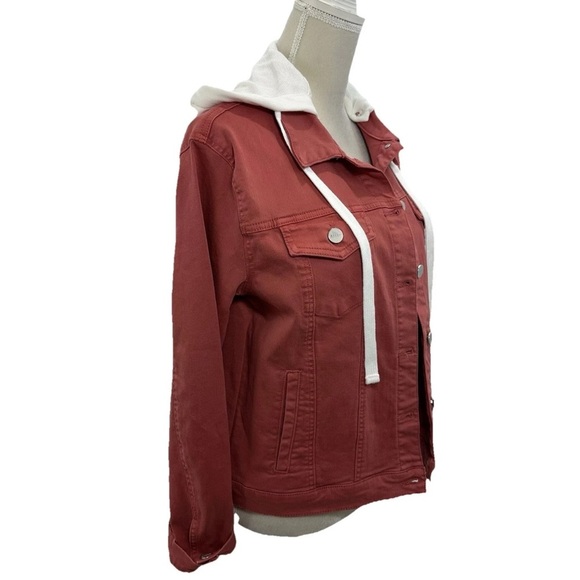 NWOT Risen Removable Hoodie Jean Jacket Women’s Small Red Cotton - Picture 3 of 12